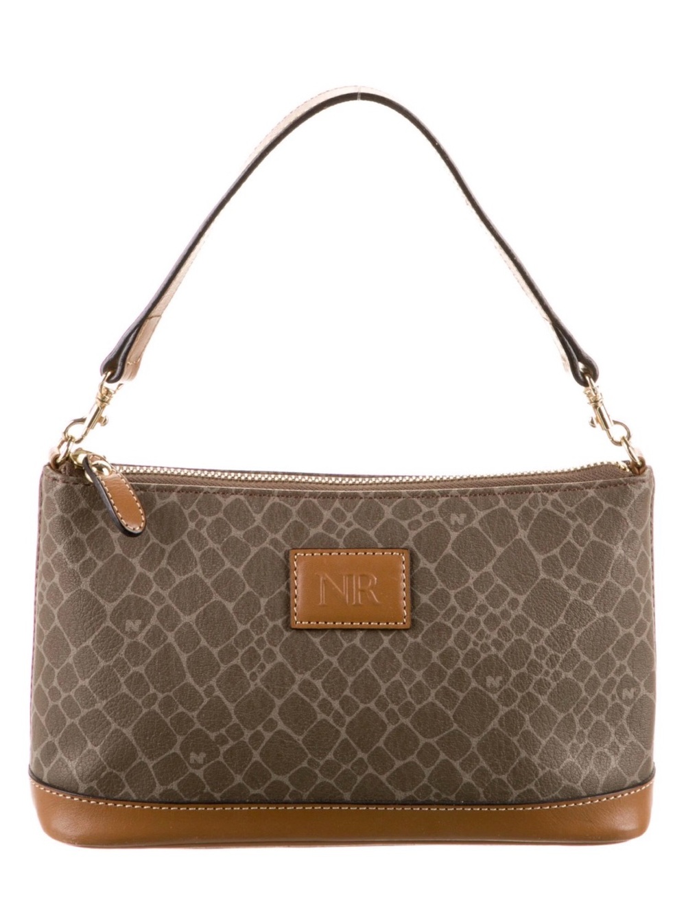 Vintage NINA RICCI Top Handle Bag Baguette Gray Leather Logo Animal Purse
